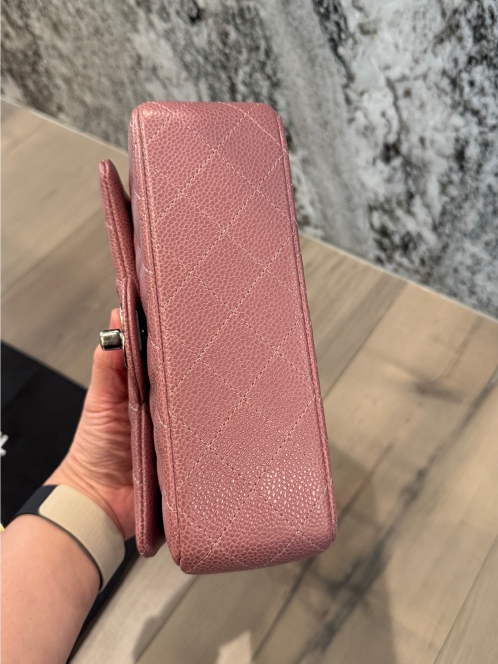 Chanel Caviar Mini Rectangular Flap Bag in Pink with Gunmetal Hardware - Picture 10 of 10